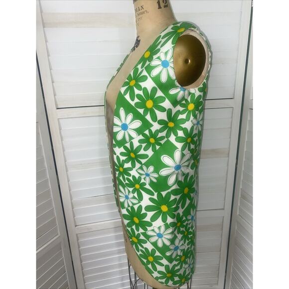 Vintage Handmade 60's 70's Shirt Lime Green Daisy Cutout Sleeves Open Front Med - Picture 3 of 6